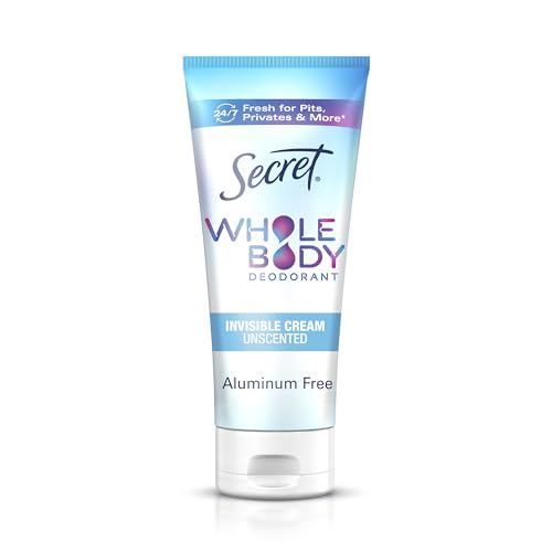 Secret, Whole Body Deodorant, Aluminum Free, Invisible Cream, Unscented, 3 Oz (85 G) - Bellso